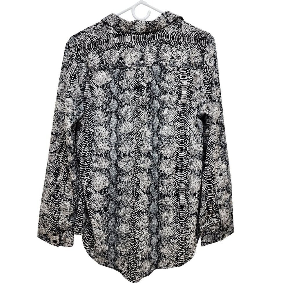 Como Blu Womens Black & White Snake Print Button-Up Long Sleeve Blouse Size M - Picture 2 of 10